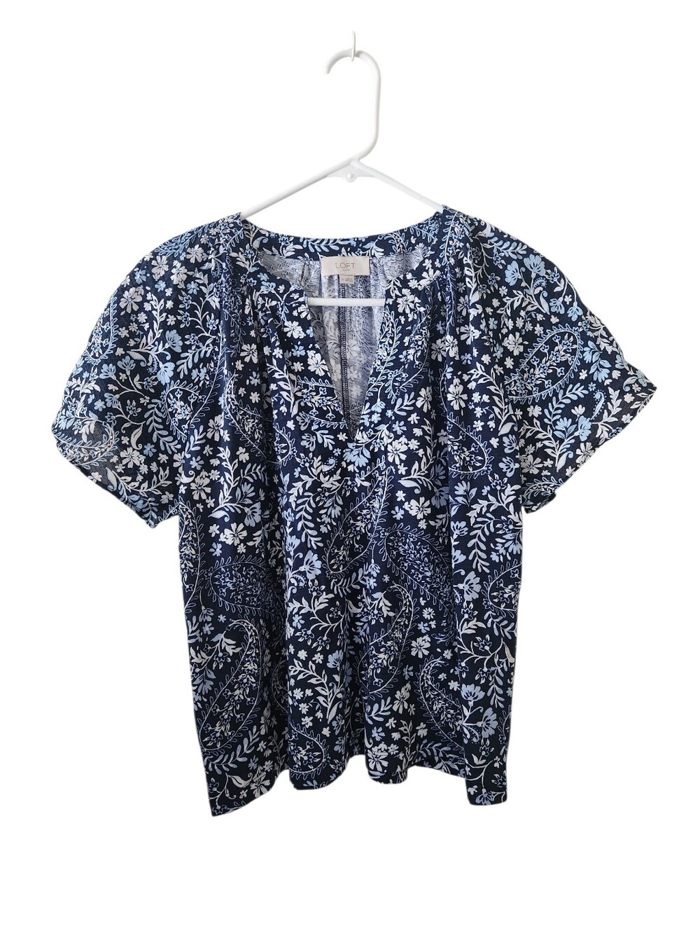 Loft Blue Floral Ruffled Top